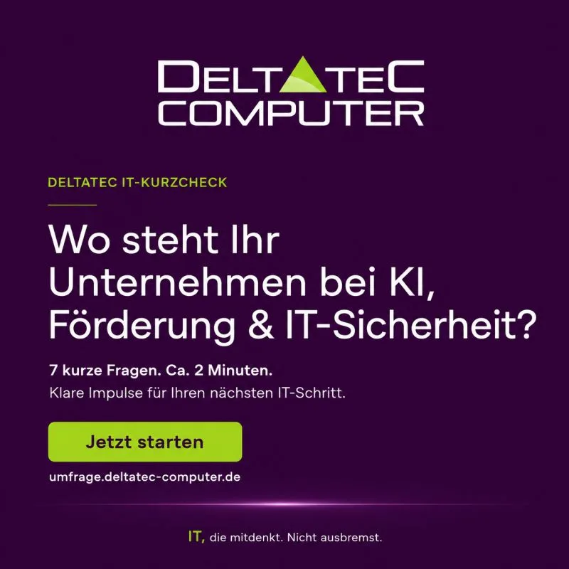Deltatec IT-Kurzcheck: KI, Foerderung und IT-Sicherheit in 7 Fragen